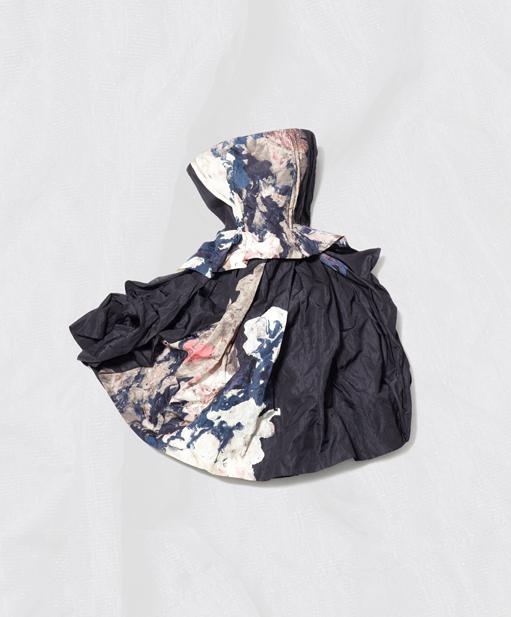 Cacharel strapless print dress with ruffle waist, $1195.